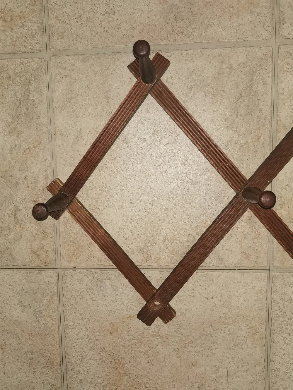 Antique Wooden Accordion Wall Rack Expandable 10 Peg Hat Coats Hook Walnut (Read